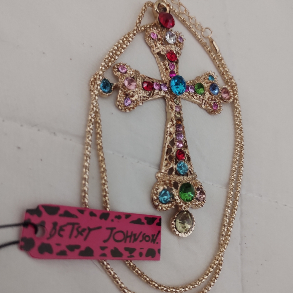 Betsey Johnson Multicolor Cross Pendant Necklace